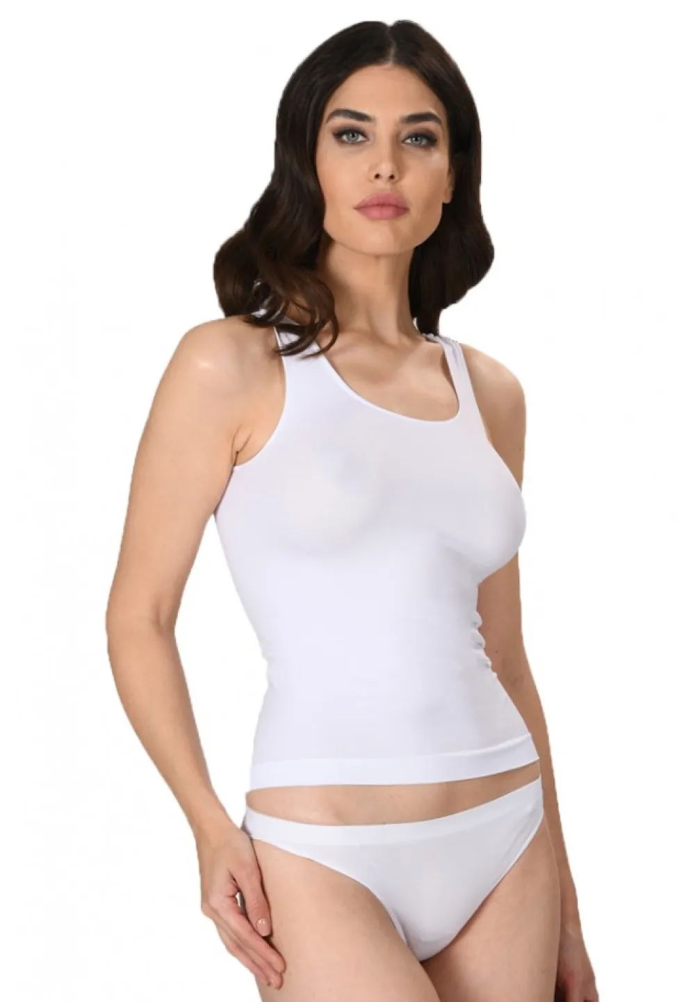 Maiou dama modelator in talie cu bretele groase, material moale, culoare alb - 2