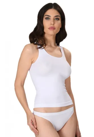 Maiou dama modelator in talie cu bretele groase, material moale, culoare alb hover