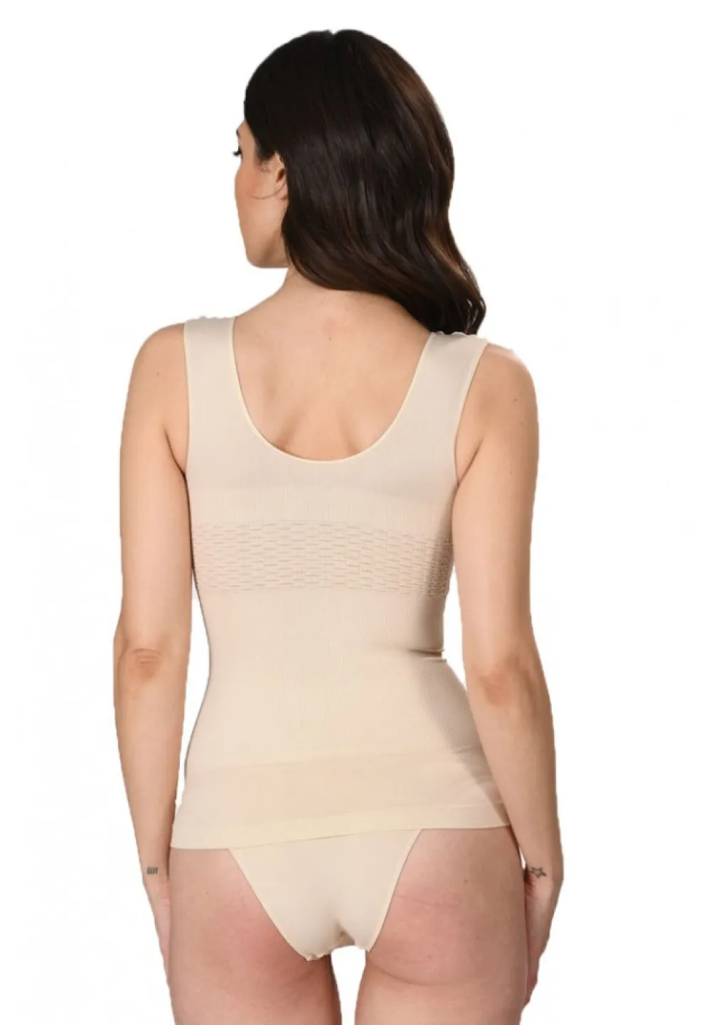 Maiou dama modelator in talie cu bretele late, material moale, culoare bej - 2