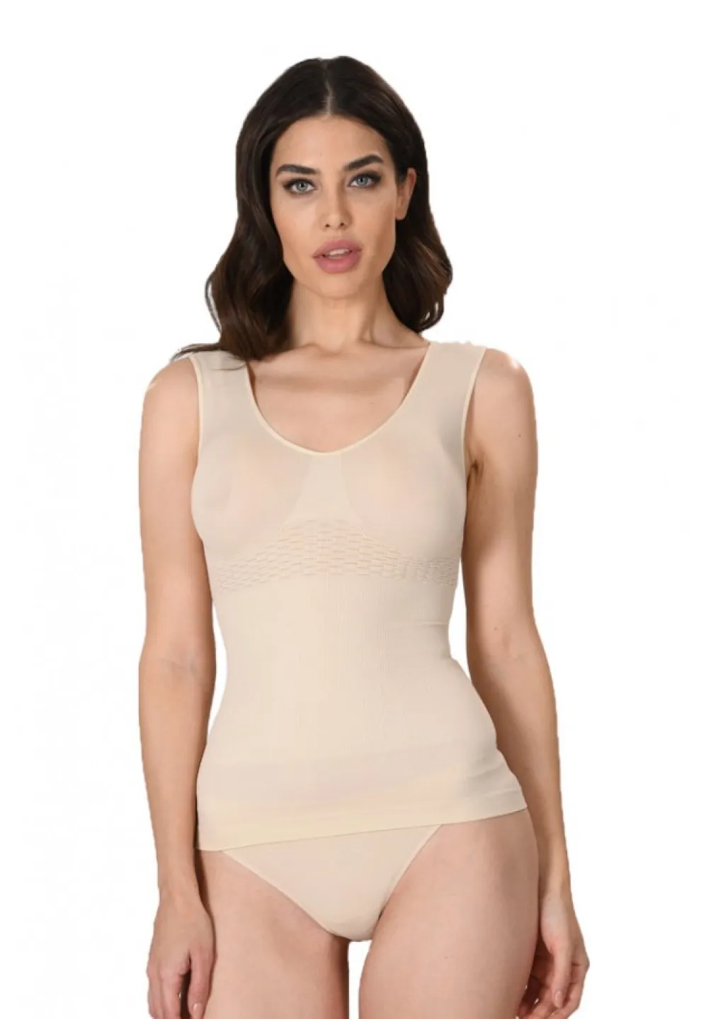 Maiou dama modelator in talie cu bretele late, material moale, culoare bej - 1