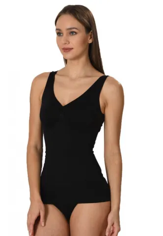 Maiou dama modelator in talie cu bretele late, material moale, culoare negru hover