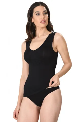 Maiou dama modelator in talie cu bretele late, material moale, culoare negru hover