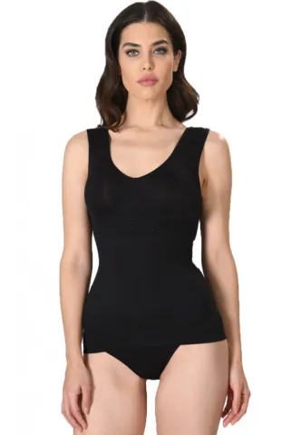 Maiou dama modelator in talie cu bretele late, material moale, culoare negru