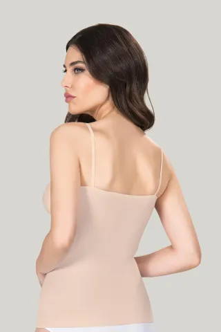 Maiou dama modelator in talie cu bretele subtiri, material moale, bej hover