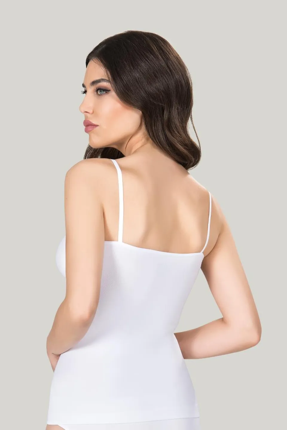 Maiou dama modelator in talie cu bretele subtiri, material moale, culoare alb - 2