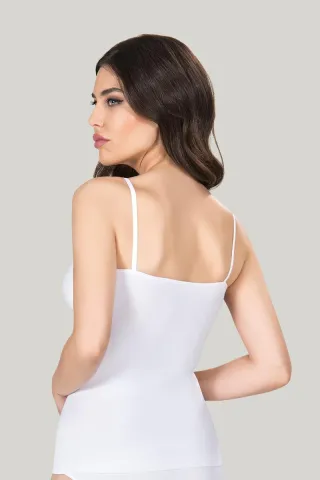 Maiou dama modelator in talie cu bretele subtiri, material moale, culoare alb hover