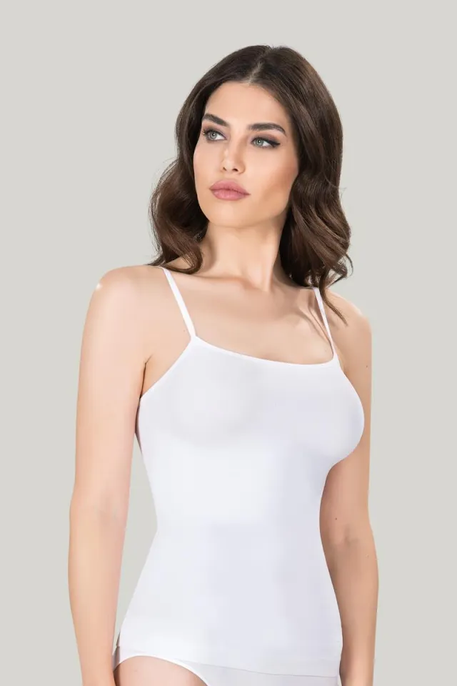 Maiou dama modelator in talie cu bretele subtiri, material moale, culoare alb