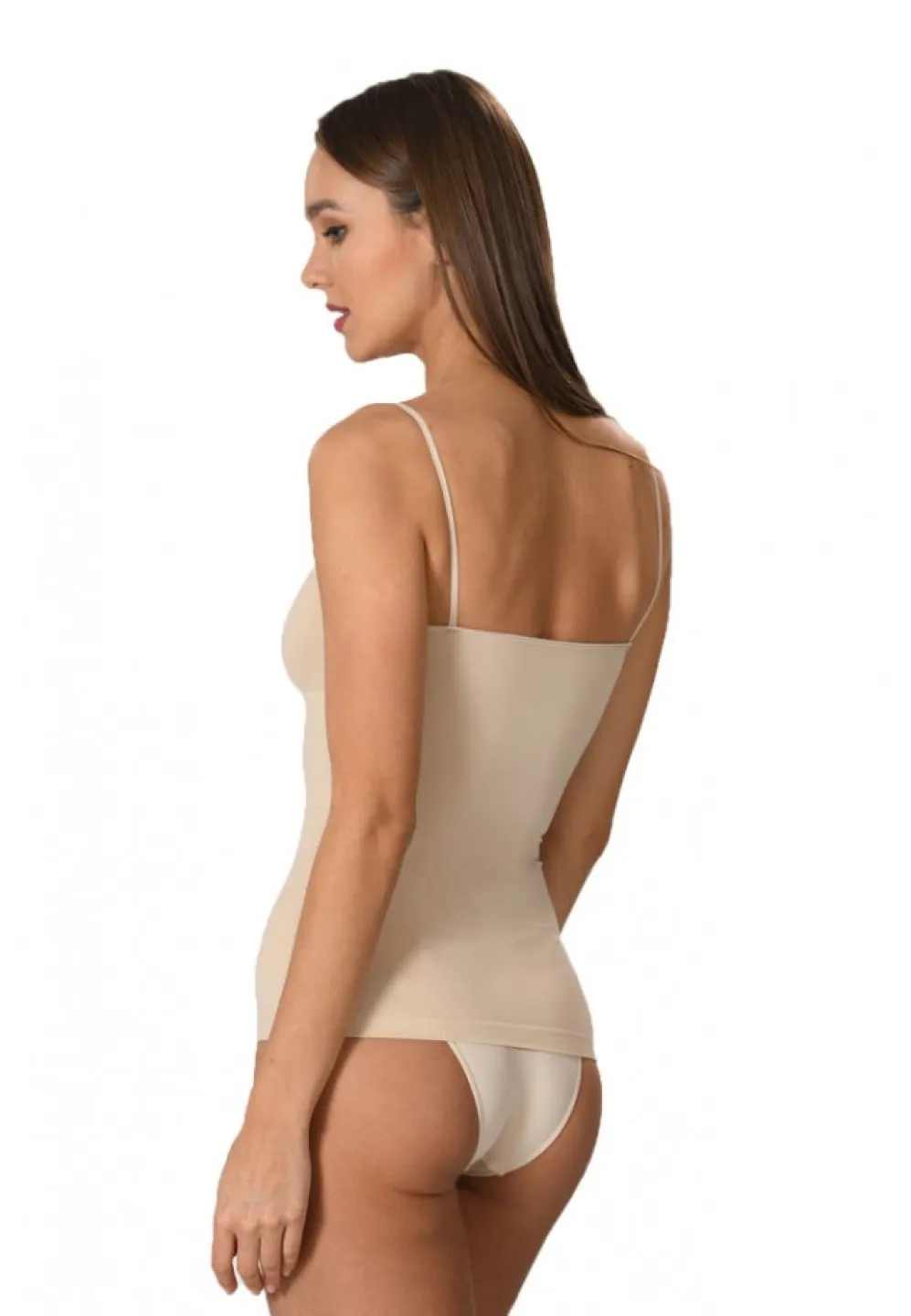 Maiou dama modelator in talie cu bretele subtiri, material moale, culoare bej - 3