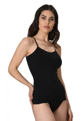 Maiou dama modelator in talie cu bretele subtiri, material moale, culoare negru hover