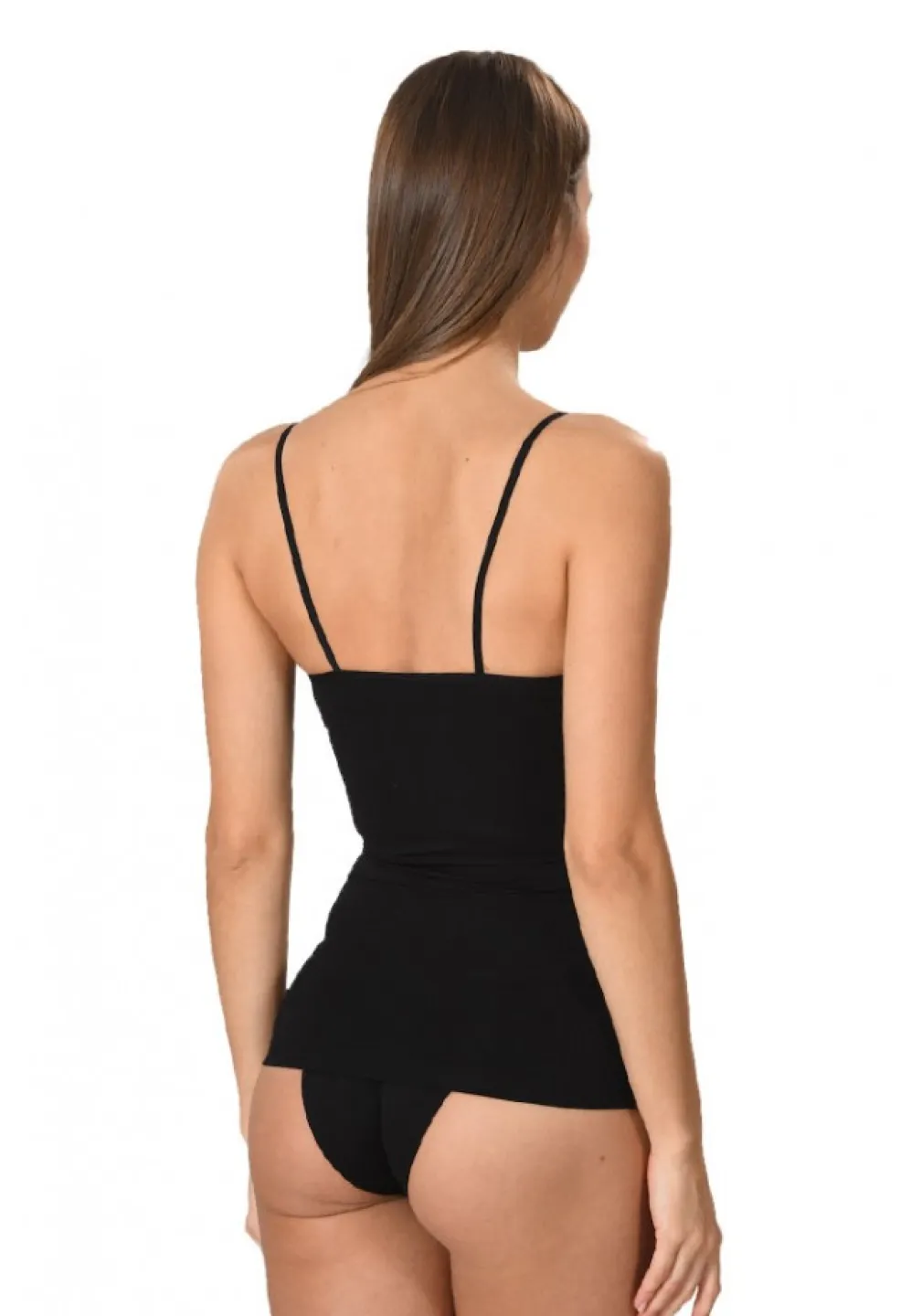 Maiou dama modelator in talie cu bretele subtiri, material moale, culoare negru - 3