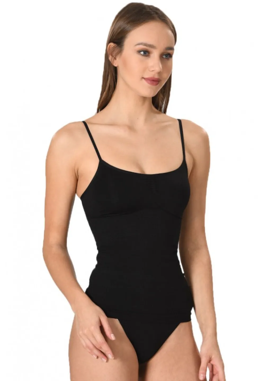 Maiou dama modelator in talie cu bretele subtiri, material moale, culoare negru - 2