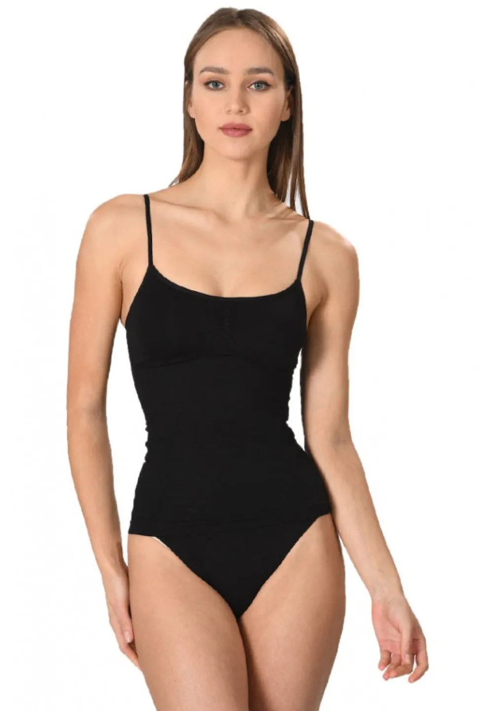 Maiou dama modelator in talie cu bretele subtiri, material moale, culoare negru - 1