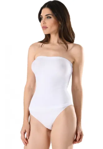 Maiou dama modelator in talie fara bretele, material moale, culoare alb hover