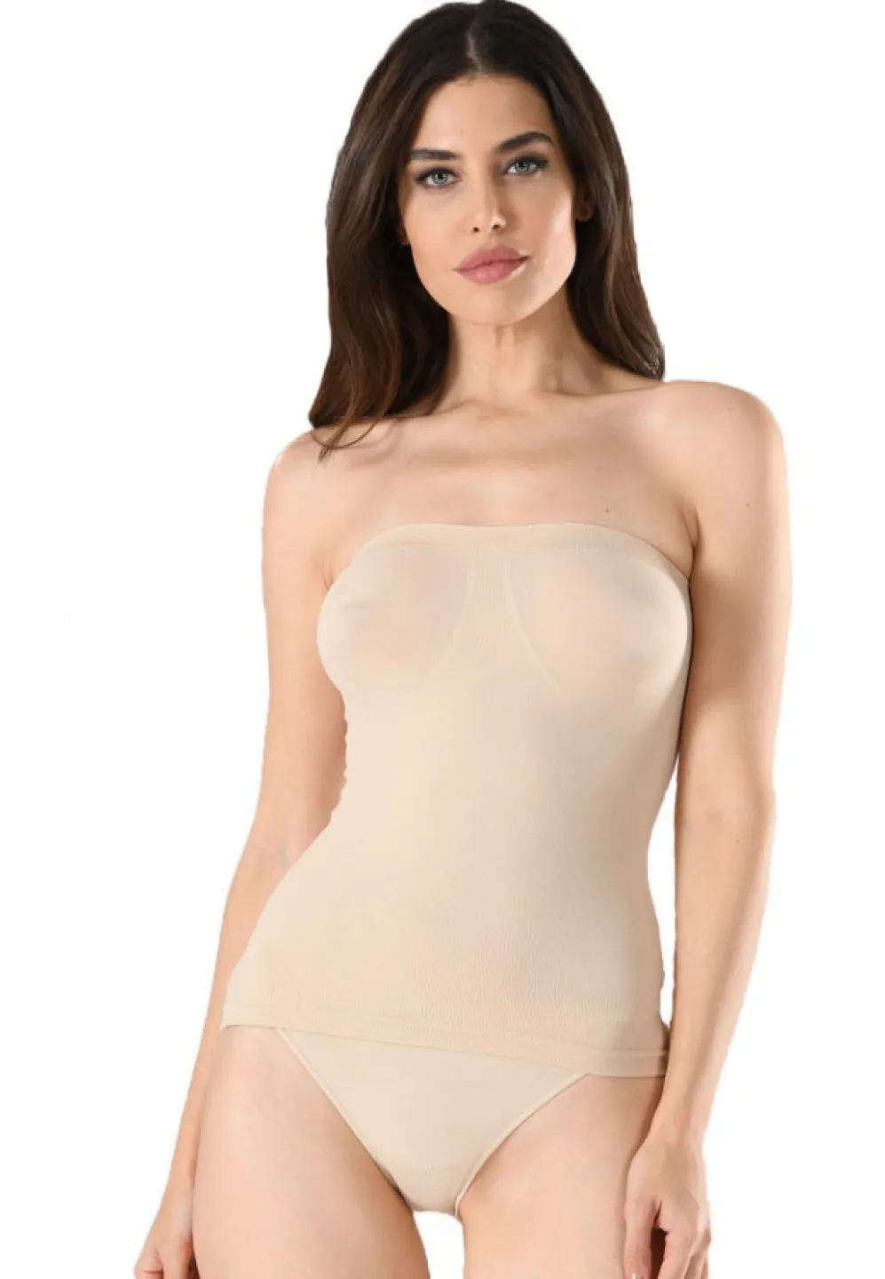 Maiou dama modelator in talie fara bretele, material moale, culoare bej - 1