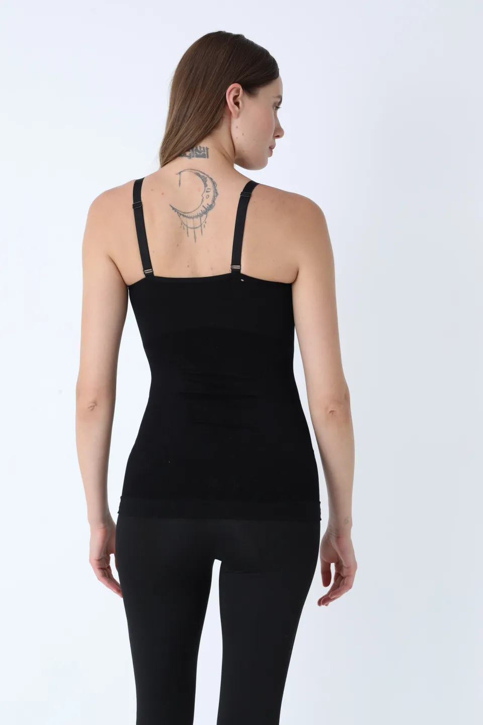 Maiou modelator fără cusături cu bretele reglabile și bandă din silicon – negru - 3