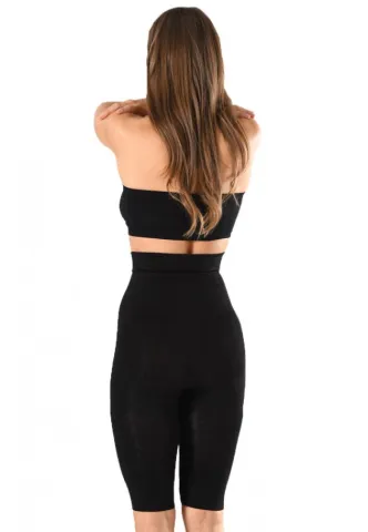 Pantaloni 3/4 damă modelatori cu bandă de silicon si talie înaltă, culoare negru hover