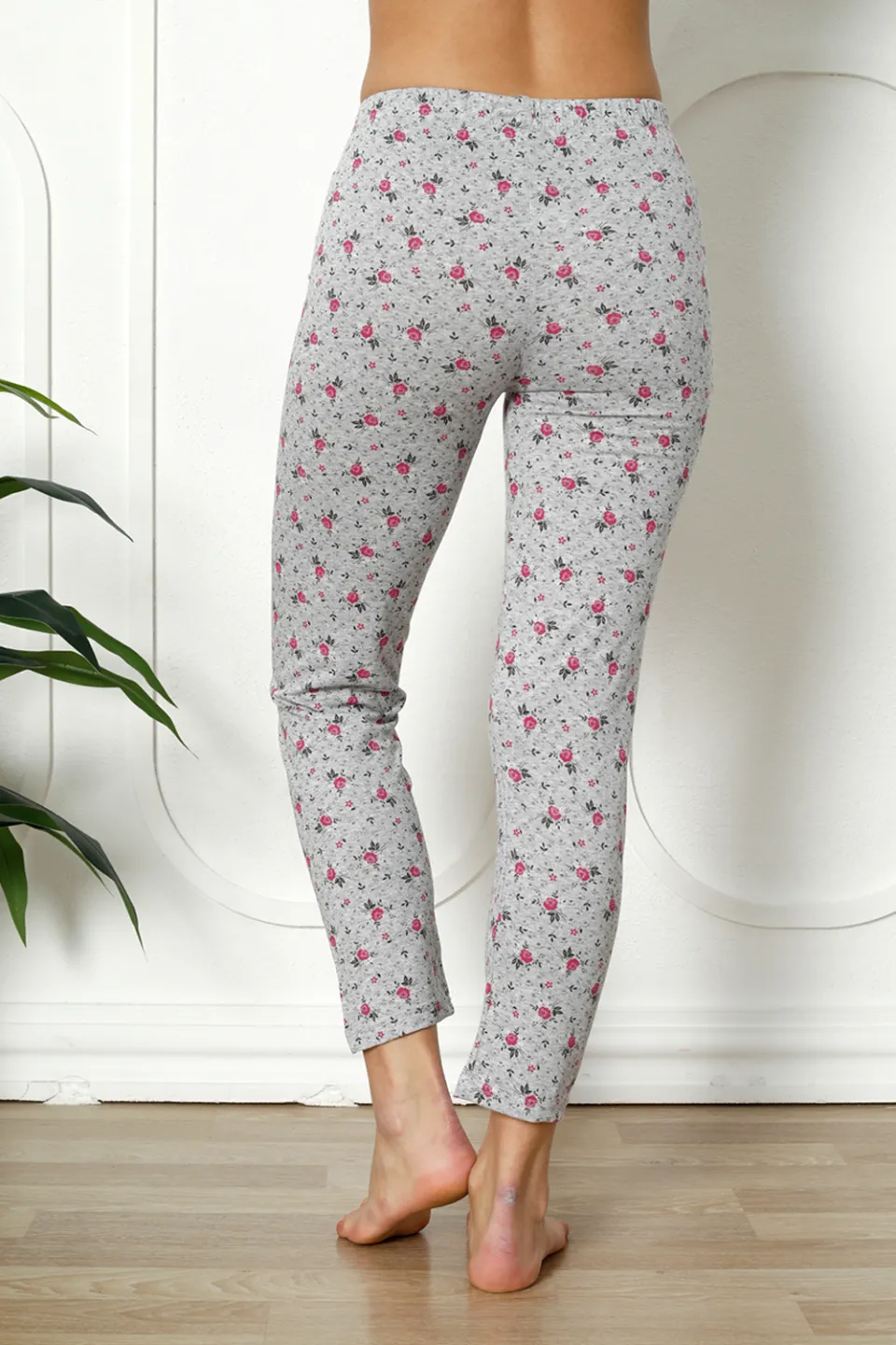 Pantaloni lungi de pijama damă din bumbac cu imprimeu floral - 3