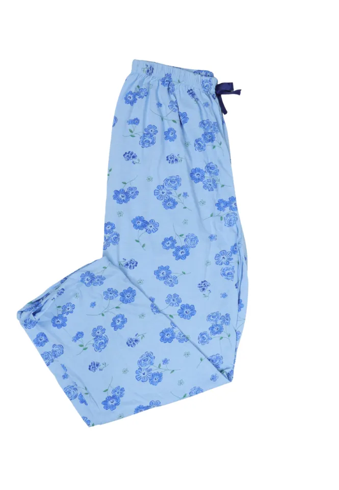 Pantaloni de pijama damă big size din bumbac de culoare blue, imprimeu floral