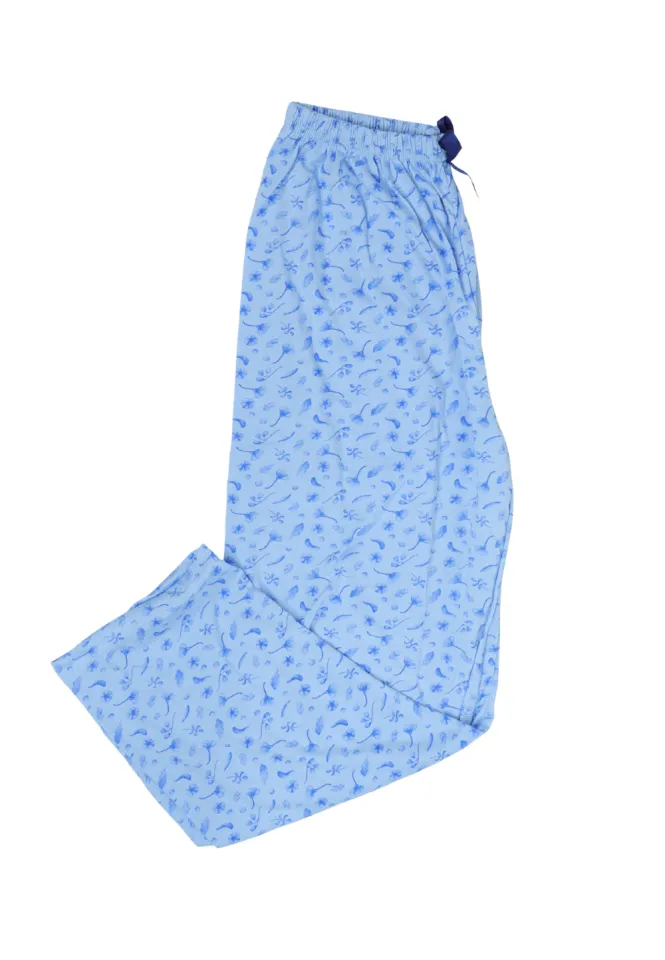 Pantaloni de pijama damă big size din bumbac de culoare blue, imprimeu petale