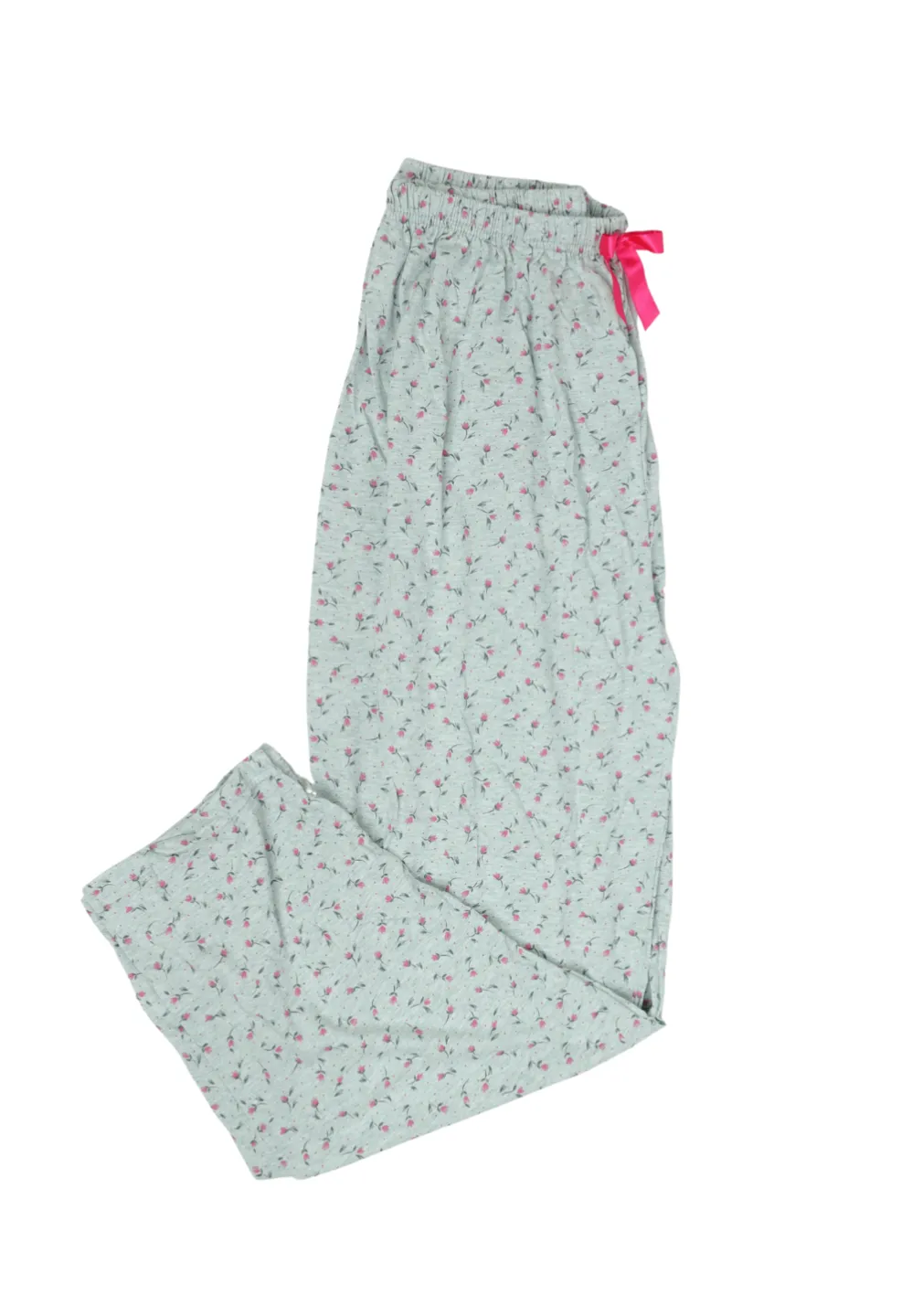 Pantaloni de pijama damă big size din bumbac de culoare gri, imprimeu floral - 1