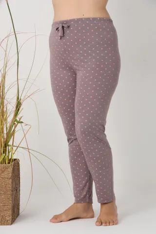 Pantaloni de pijama damă Big Size, gri cu buline roz, 85% vâscoză, 15% poliester hover