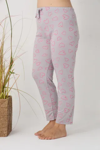 Pantaloni de pijama damă Big Size, gri cu inimioare roz, 85% vâscoză, 15% poliester hover