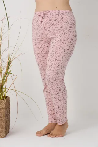 Pantaloni de pijama damă Big Size, roz cu fluturi, 85% vâscoză, 15% poliester hover