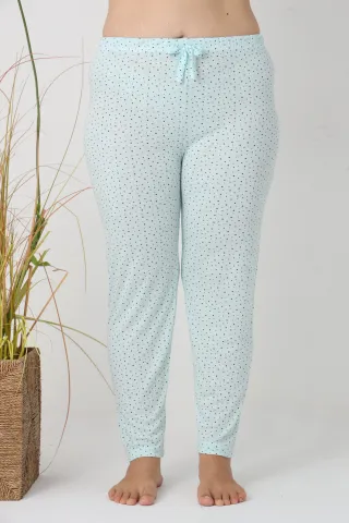 Pantaloni de pijama damă Big Size, turcoaz cu puncte negre, 85% vâscoză, 15% poliester hover