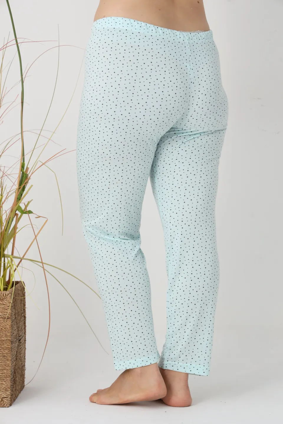 Pantaloni de pijama damă Big Size, turcoaz cu puncte negre, 85% vâscoză, 15% poliester - 3