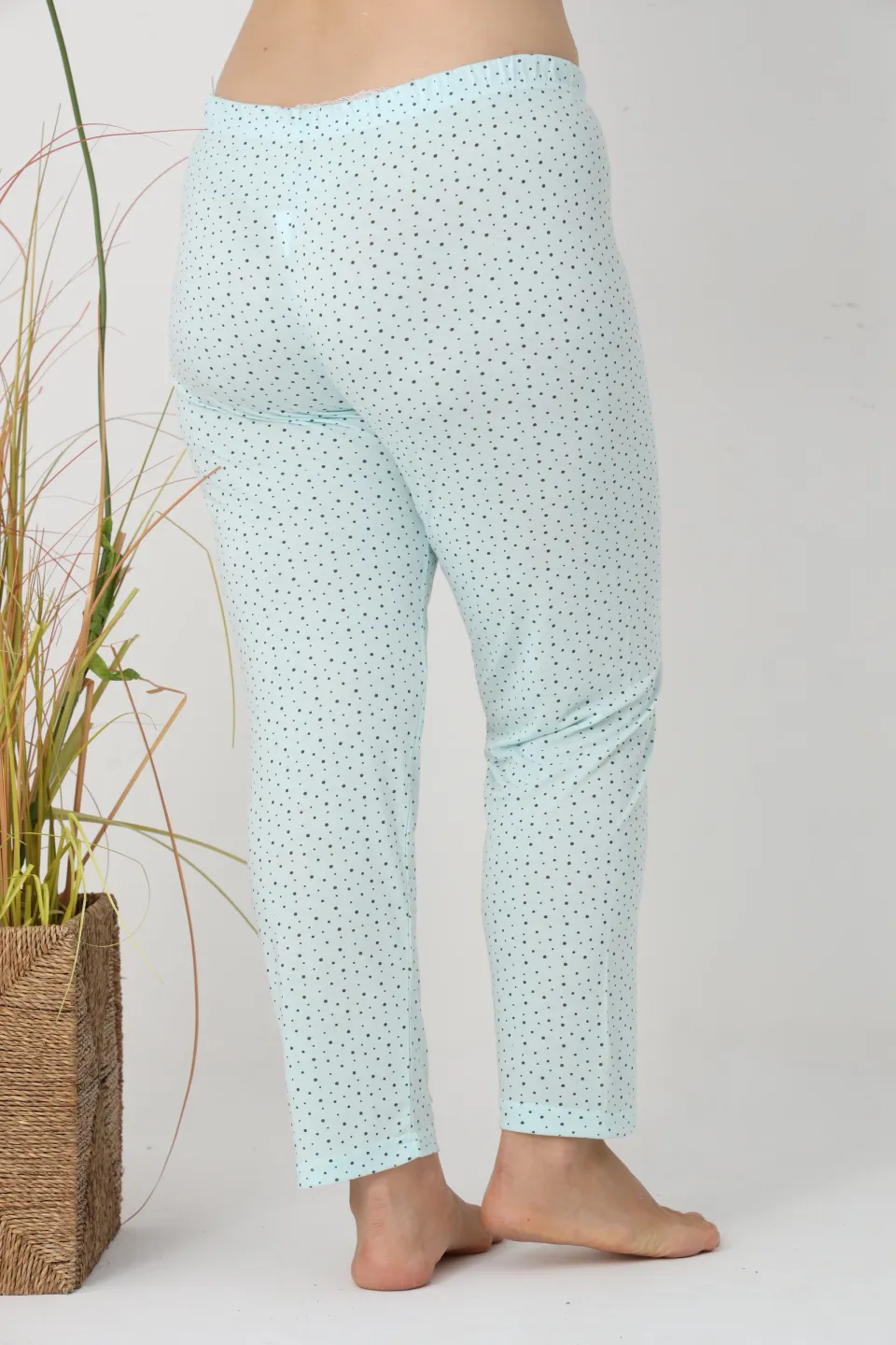 Pantaloni de pijama damă Big Size, turcoaz cu puncte negre, 85% vâscoză, 15% poliester - 4