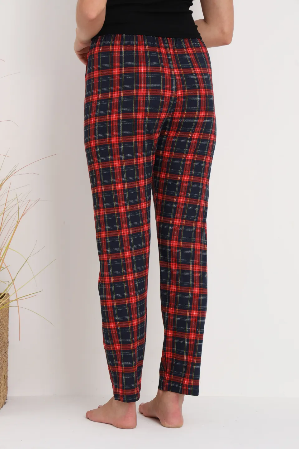 Pantaloni de pijama damă cu carouri roșii, croială lejeră, bumbac &amp; poliester - 6