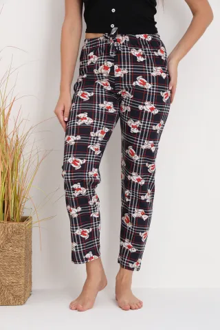 Pantaloni de pijama damă cu carouri și ursuleți, croială lejeră, bumbac &amp; poliester