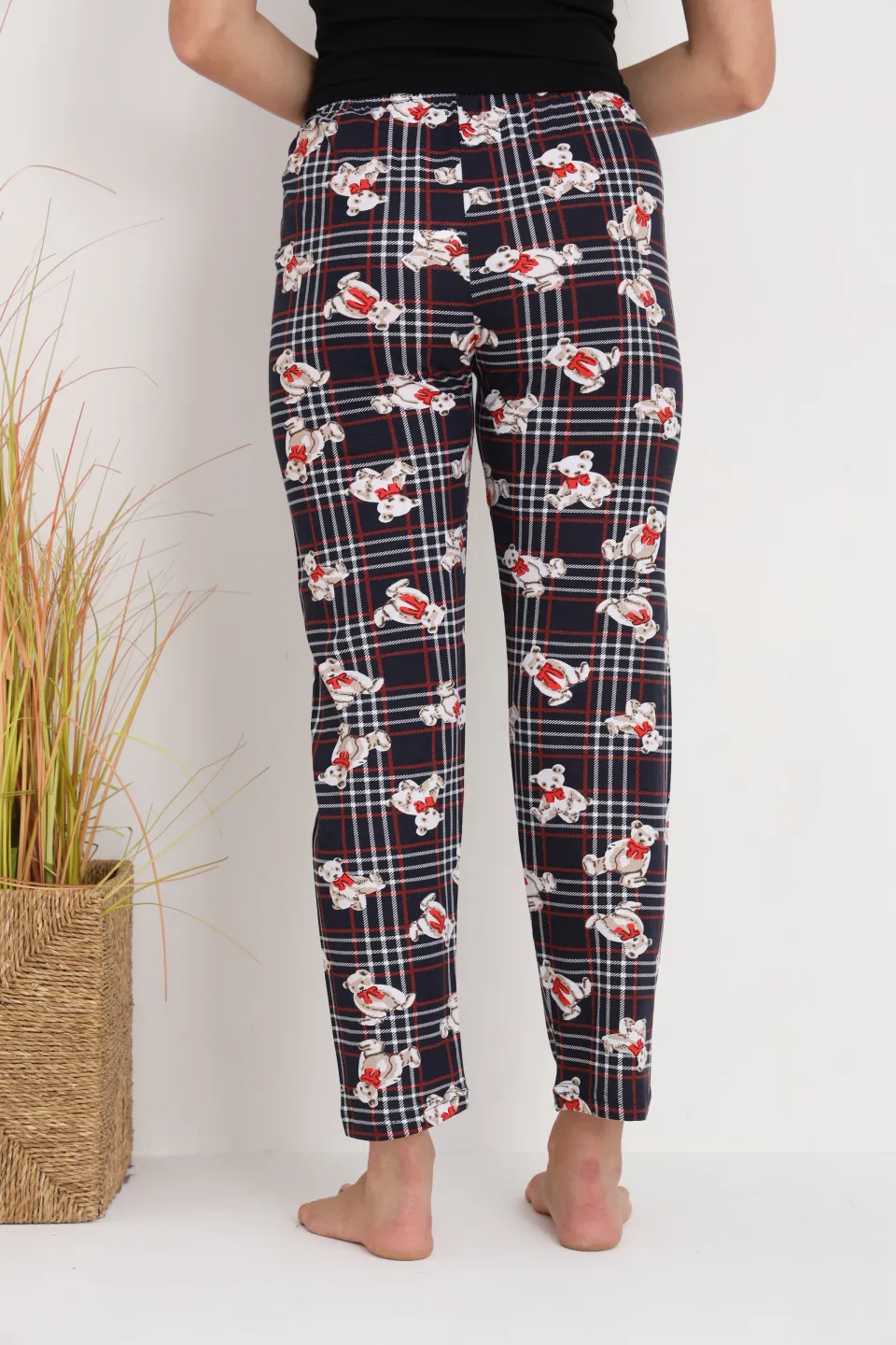 Pantaloni de pijama damă cu carouri și ursuleți, croială lejeră, bumbac &amp; poliester - 6