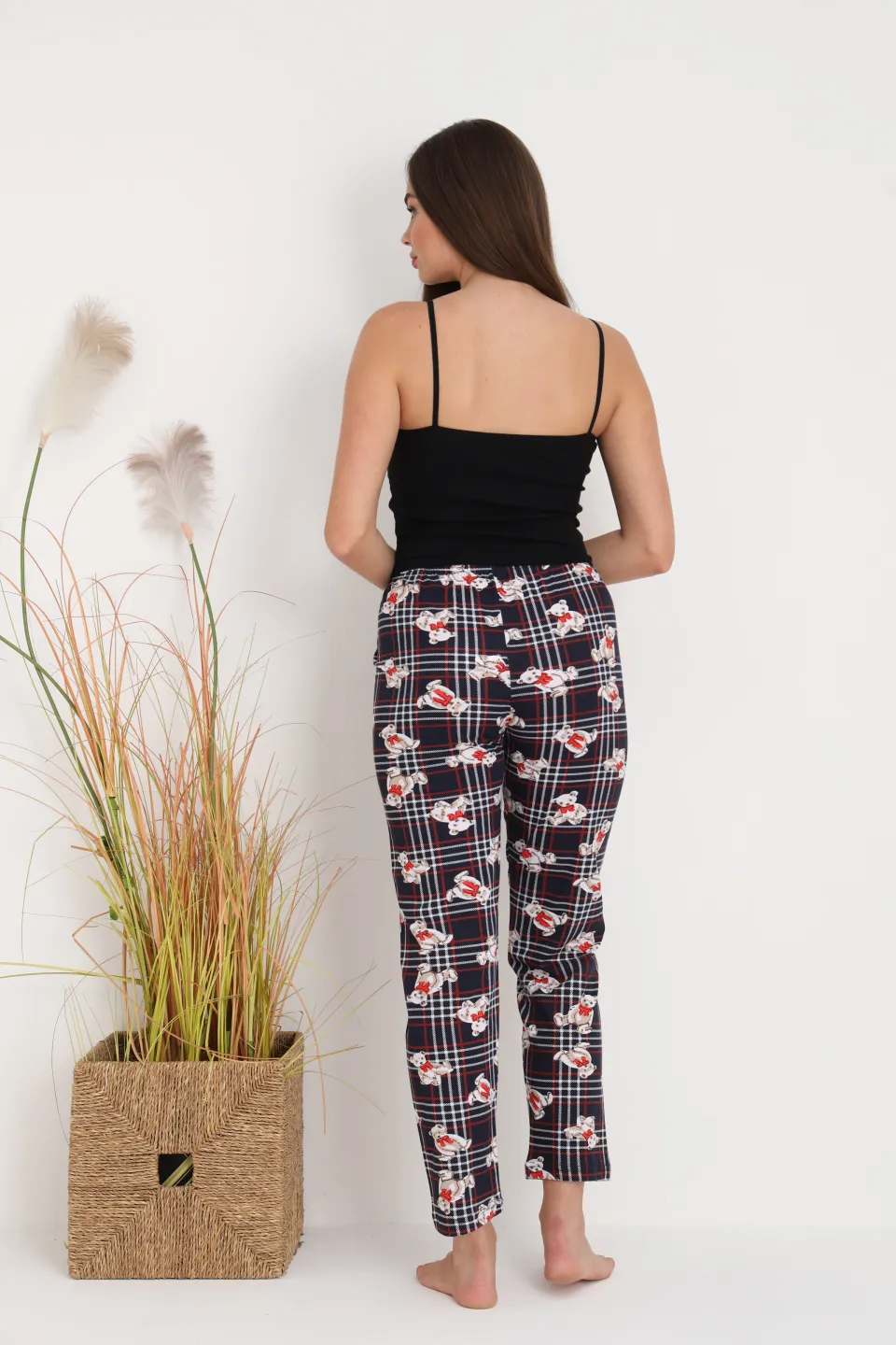 Pantaloni de pijama damă cu carouri și ursuleți, croială lejeră, bumbac &amp; poliester - 7