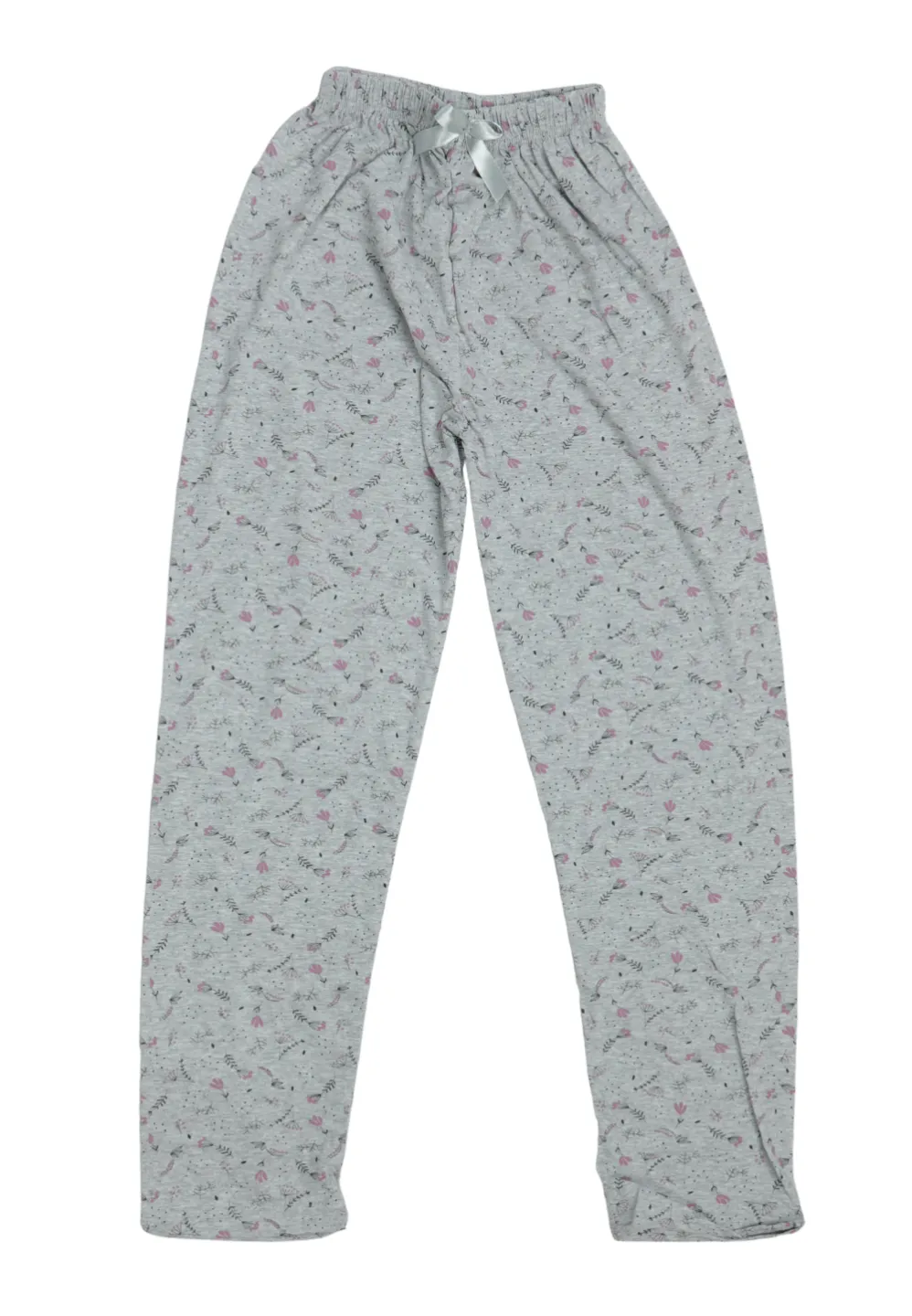 Pantaloni de pijama damă din bumbac, imprimeu floral, gri - 1