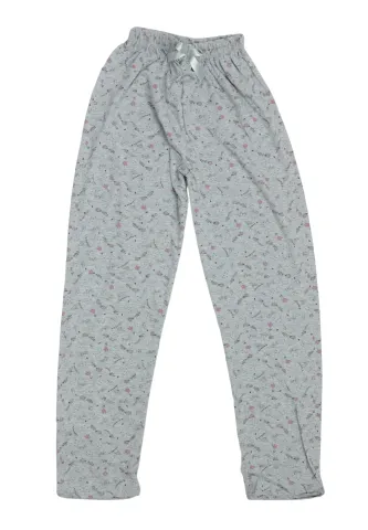 Pantaloni de pijama damă din bumbac, imprimeu floral, gri