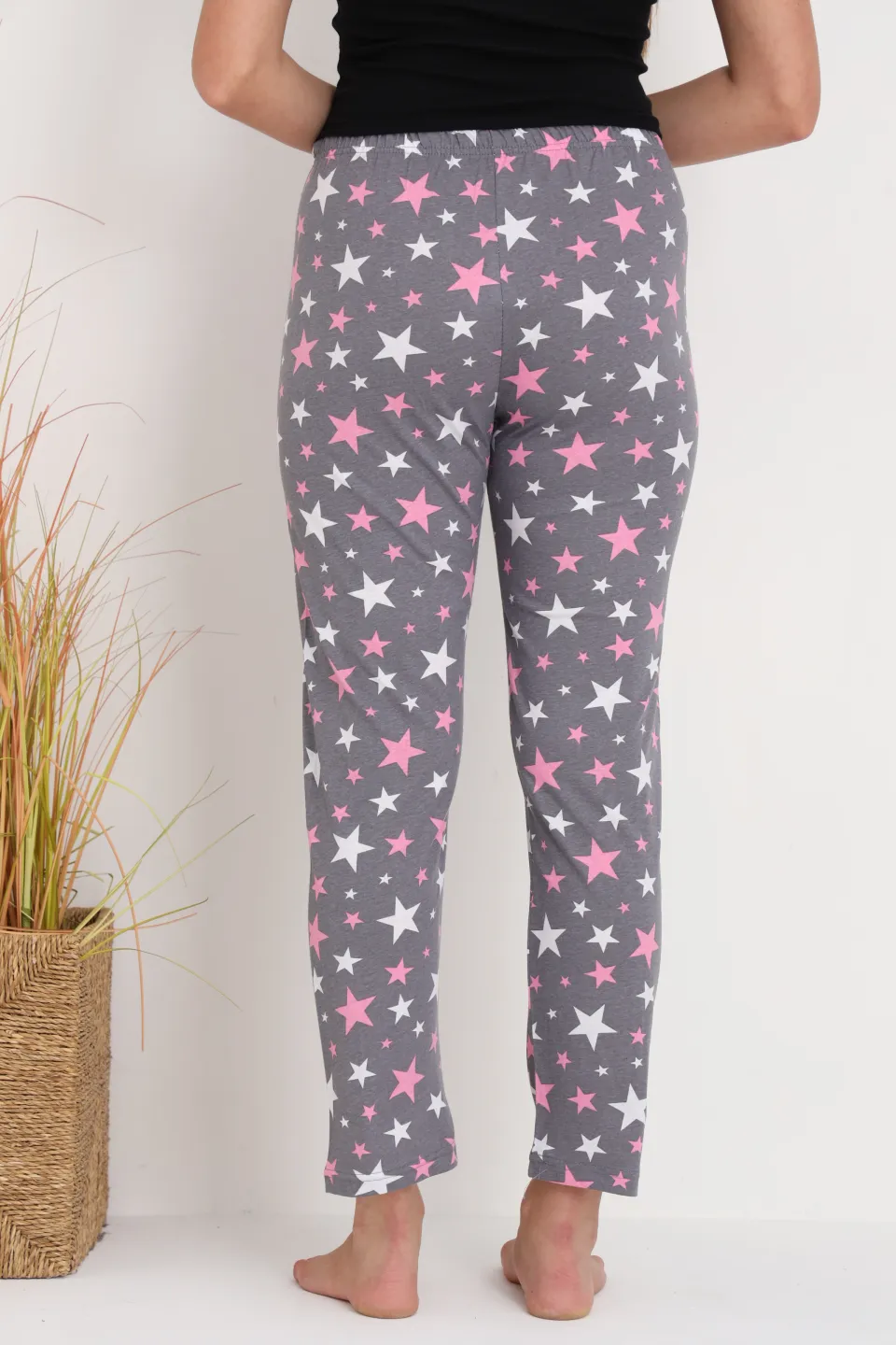 Pantaloni de pijama damă gri cu steluțe, croială lejeră, bumbac &amp; poliester - 7