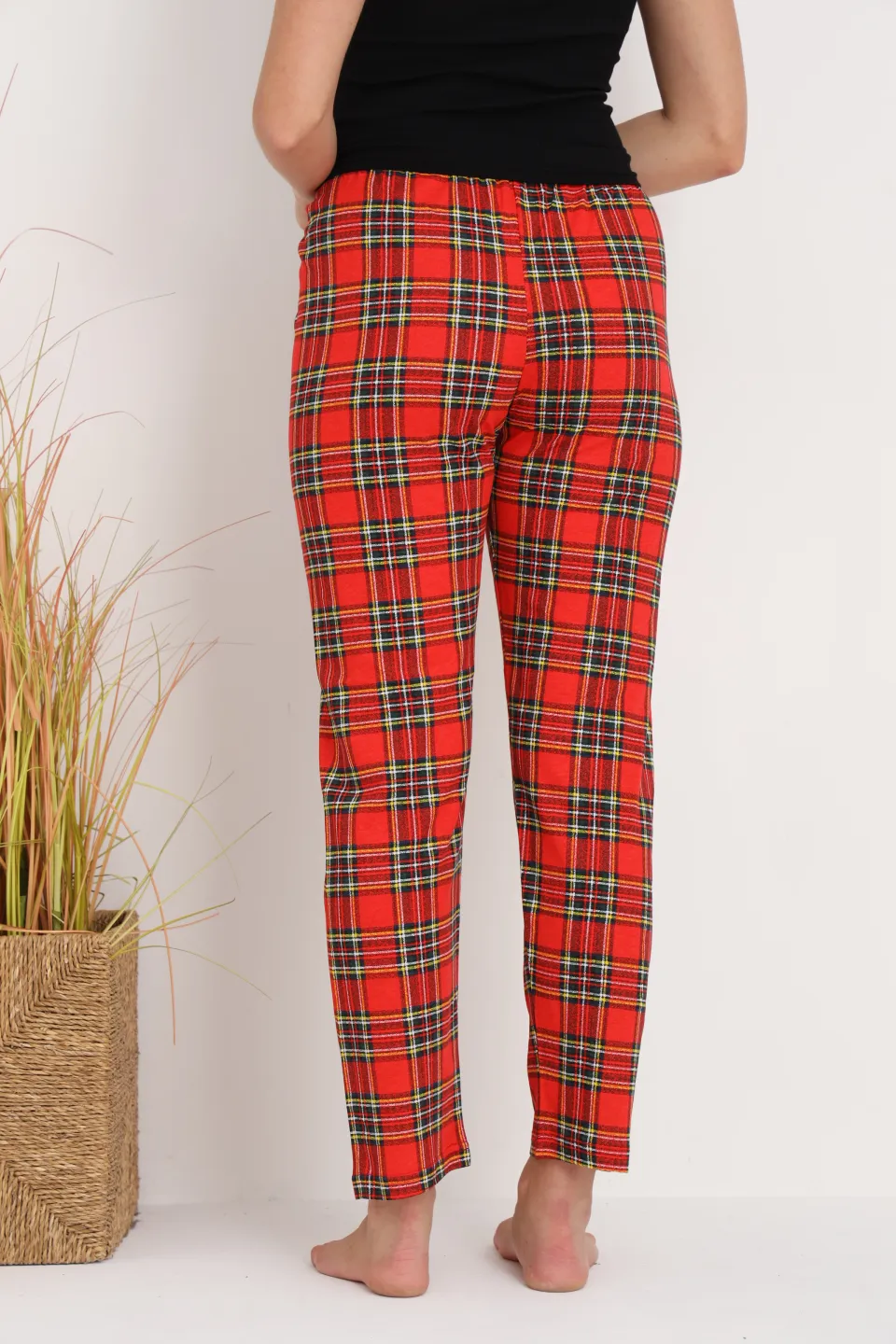 Pantaloni de pijama damă roșii cu carouri, croială lejeră, bumbac &amp; poliester - 3