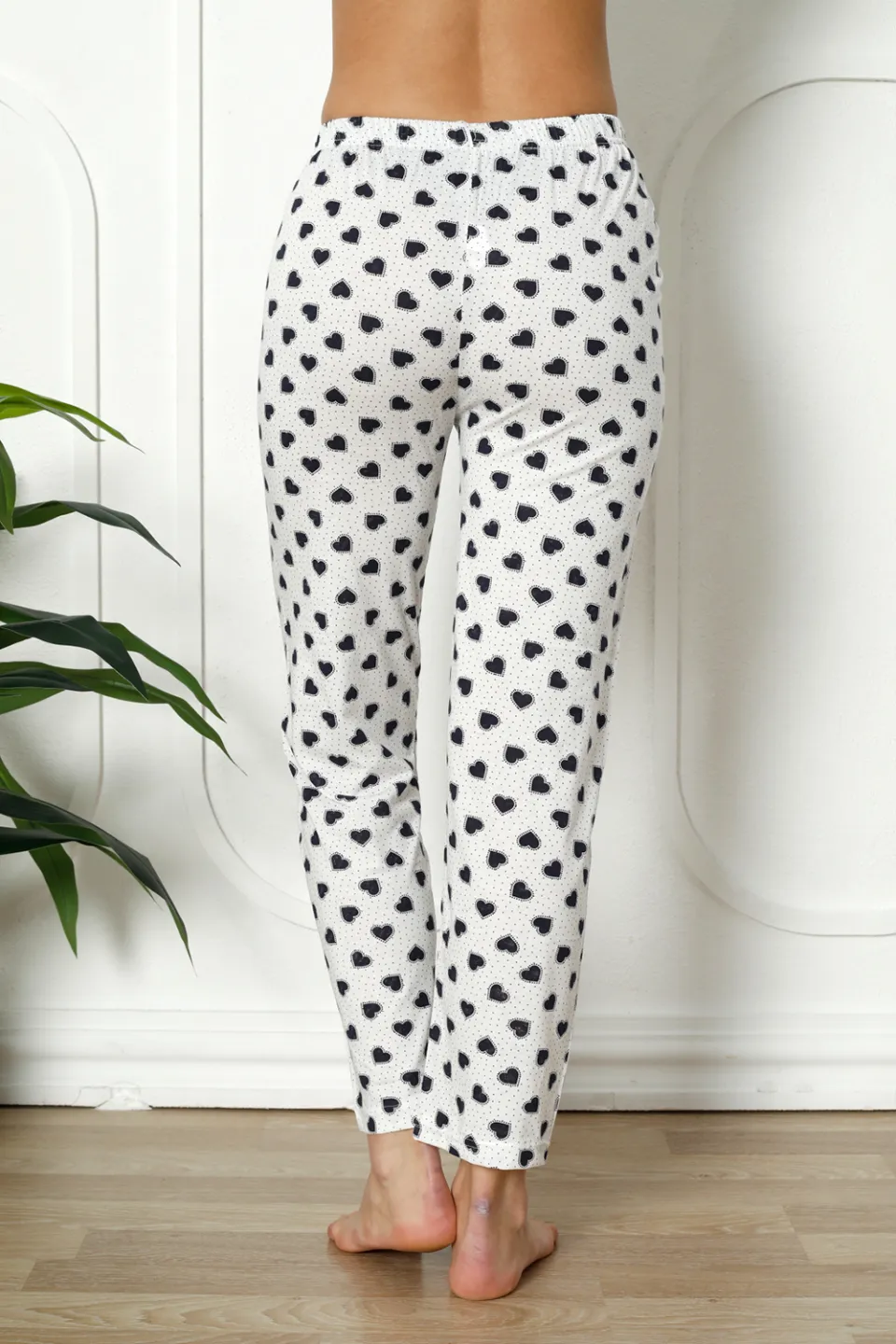 Pantaloni de pijama damă din bumbac cu inimioare negru - 2