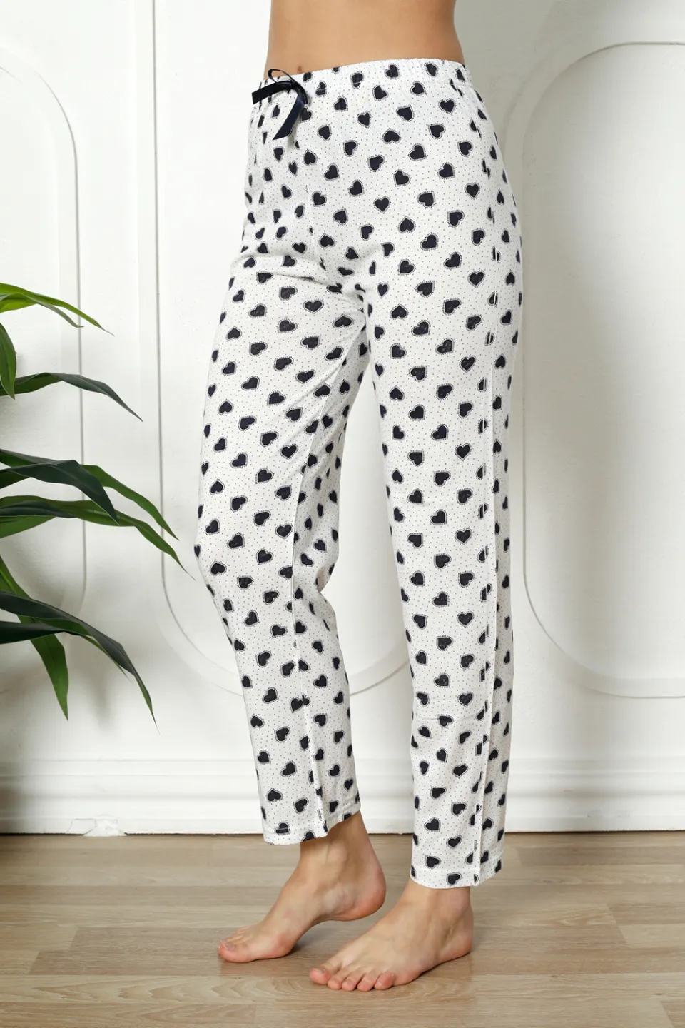 Pantaloni de pijama damă din bumbac cu inimioare negru - 3