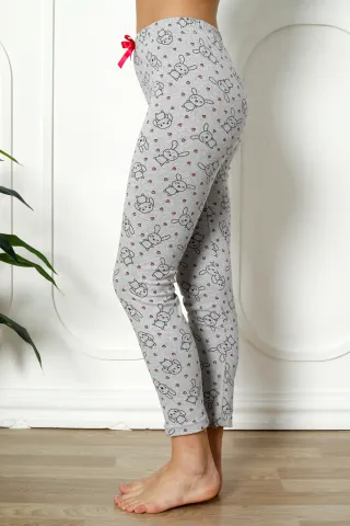 Pantaloni de pijama damă din bumbac cu iepuraș hover