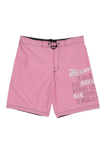 Pantaloni de plajă bărbați roz cu imprimeu lateral și buzunar la spate