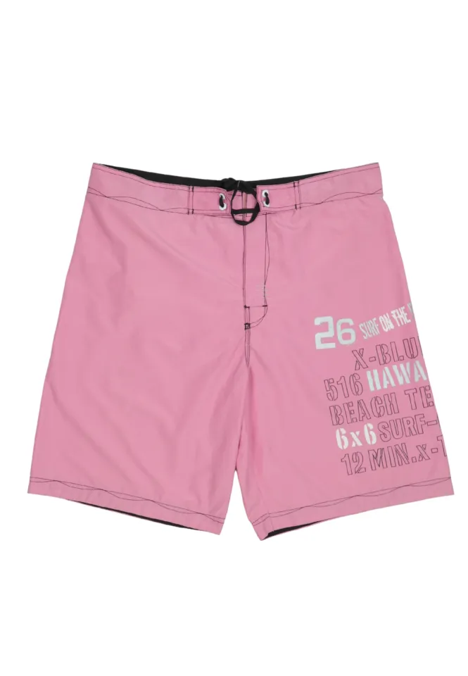 Pantaloni de plajă bărbați roz cu imprimeu lateral și buzunar la spate