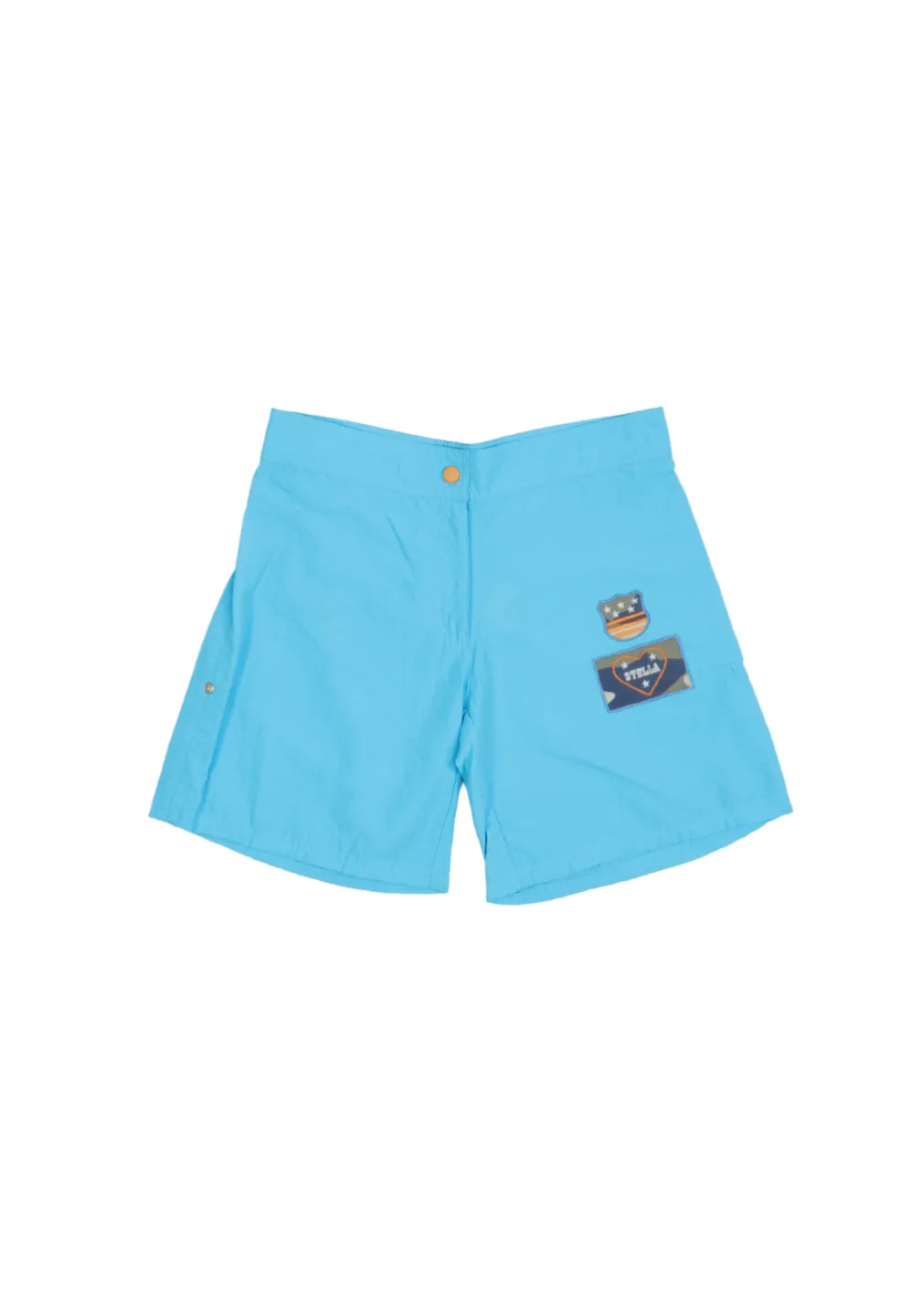 Pantaloni de plajă damă albastri cu imprimeu cusut și capse laterale - 1