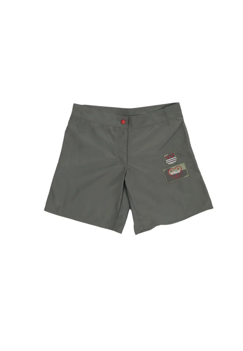 Pantaloni de plajă damă gri cu imprimeu cusut și capse laterale - 1