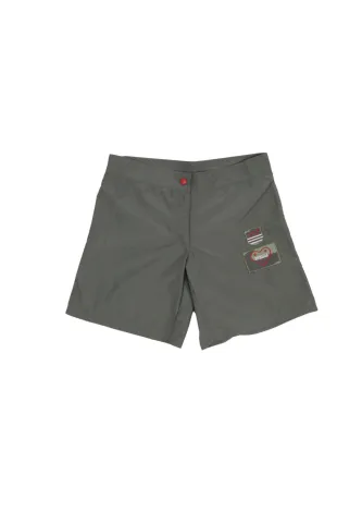 Pantaloni de plajă damă gri cu imprimeu cusut și capse laterale