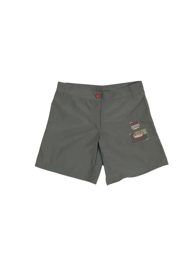 Pantaloni de plajă damă gri cu imprimeu cusut și capse laterale