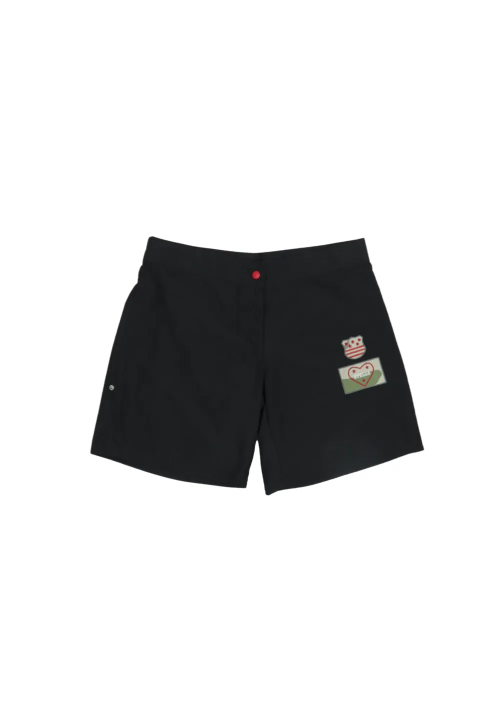 Pantaloni de plajă damă negri cu imprimeu cusut și capse laterale - 1