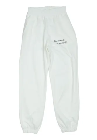 Pantaloni de trening damă albi cu  imprimeu