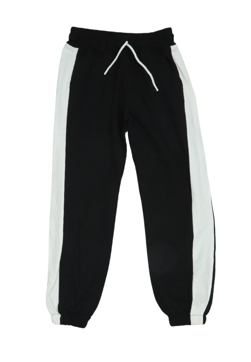 Pantaloni de trening damă negri cu dungi albe și șiret reglabil - 1